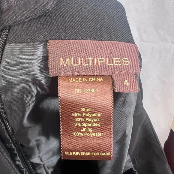 Multiples Black Midi Straight Skirt w/ Waist Tabs Office Wear Basic Sz 4 - Picture 5 of 7